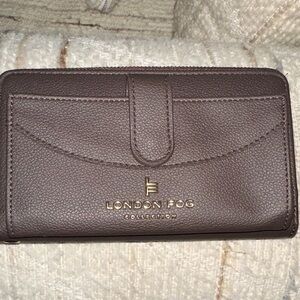 London Fog Chocolate Brown Zip Wallet with Gold Logo